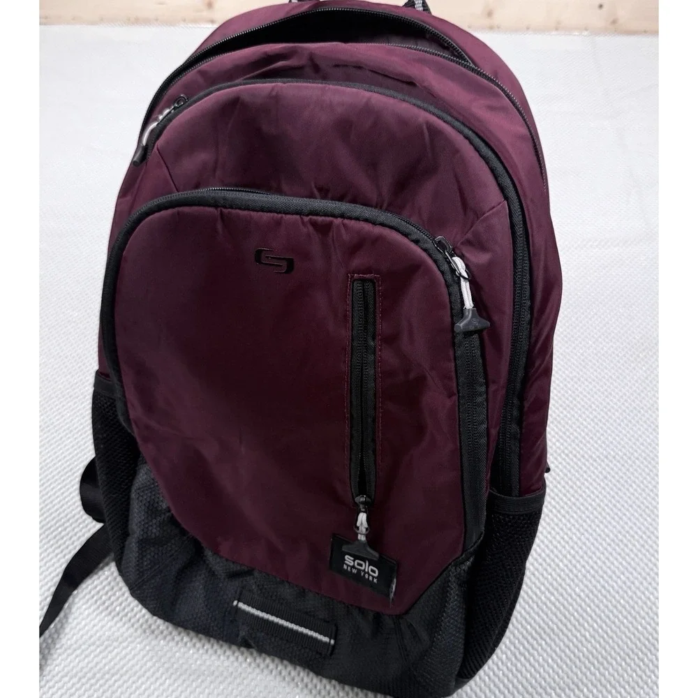 Solo New York Laptop Backpack Burgundy Black Travel School Book Bag Padded